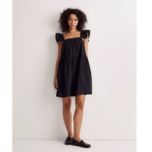 Madewell Flutter sleeve Square Neck Mini Dress in Black Size Small NWT